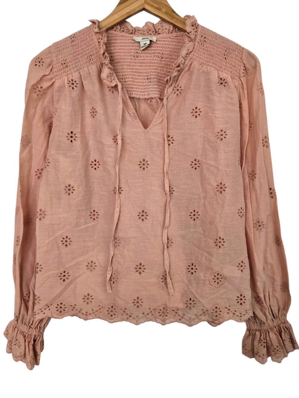 🌸 Othilia Blush Pink Eyelet Embroidered Boho Blouse — Size SP - Picture 2 of 4